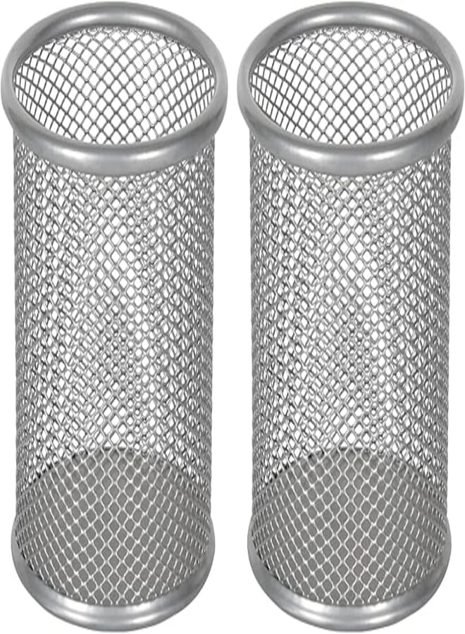 EasyPAG 2 Pcs 3.5 inch Round Mesh Cup Desk Pen Pencil Holder (Silver)